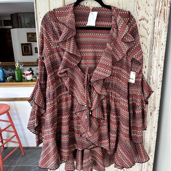 FREE PEOPLE PALMA RUFFLE TIE FRONT TUNIC NWT - Picture 6 of 10